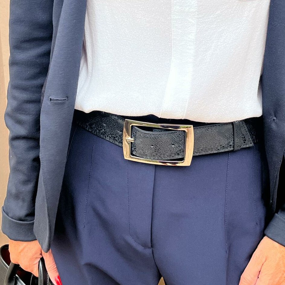 Ceinture reversible Femme Serpent noir / Bleu newport